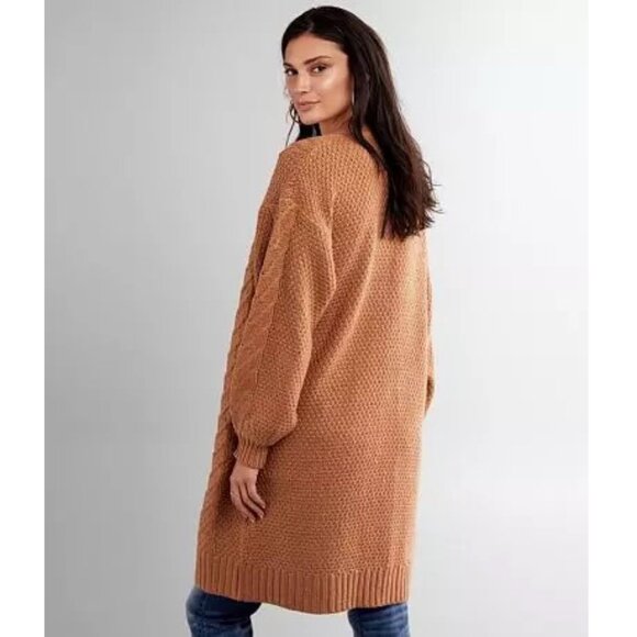 BKE- Buckle- Chunky Knit Cardigan Pecan Cable Knit Long Cardigan Sweater Large - Picture 2 of 11